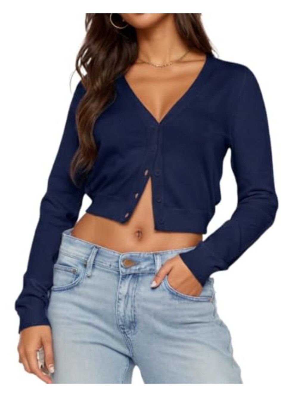Women's Long Sleeve V-Neck Knit Cardigan Open Front Button Down Lightweight